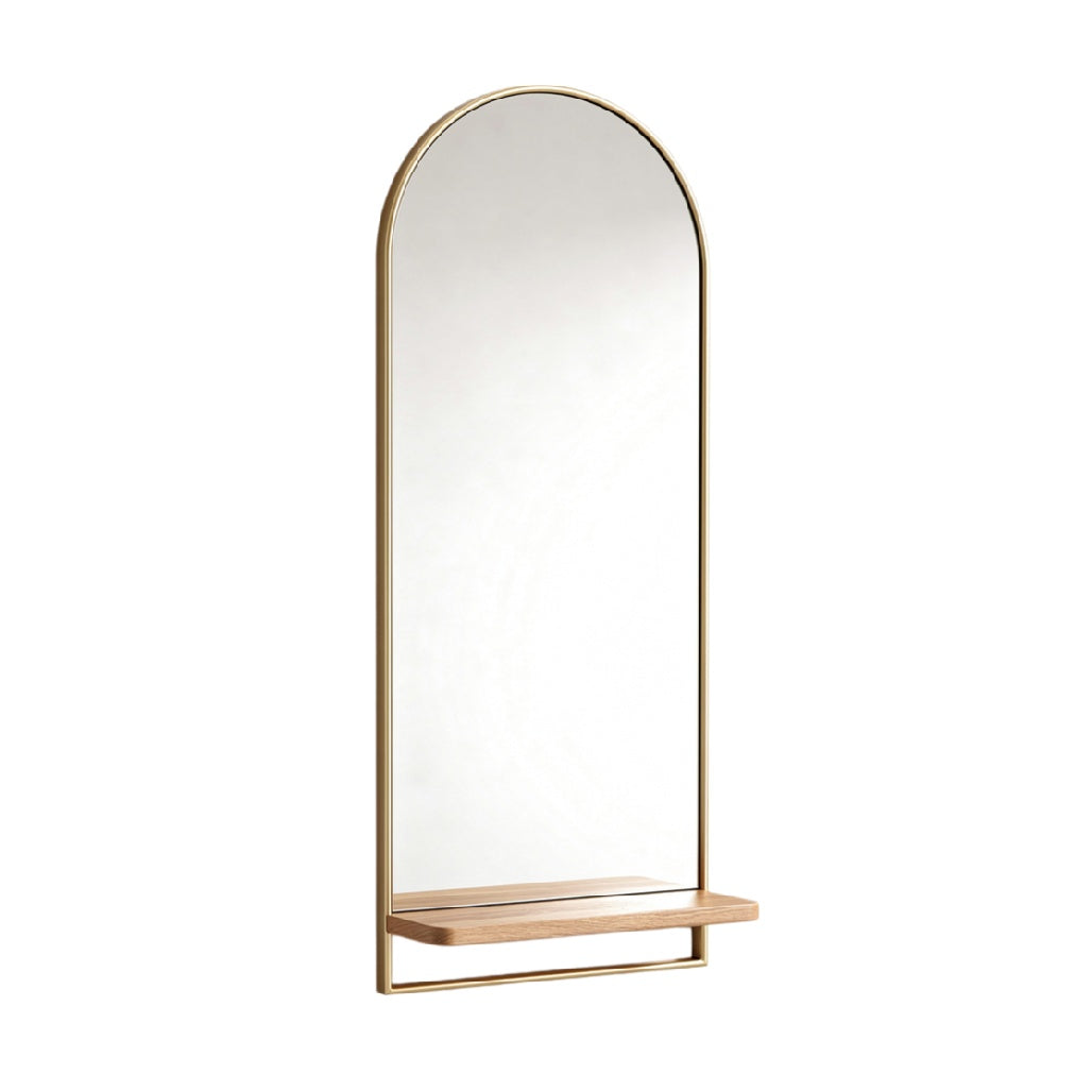 Arched Wall Mirror with Wooden Shelf - Modern Design